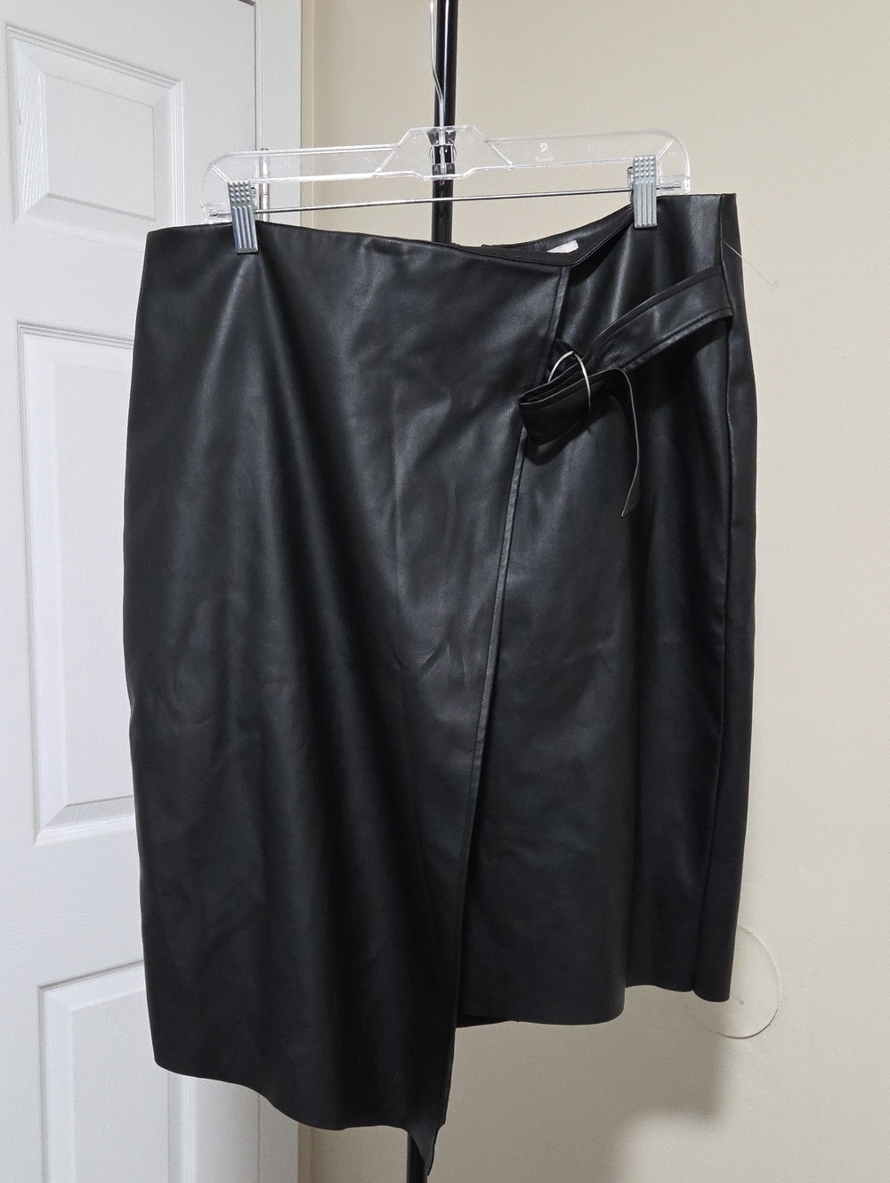 Mtl 1980 Black Faux Leather Wrap Skirt with Buckle